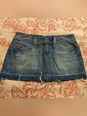 Hollister Blue Denim Distressed Mini Skirt